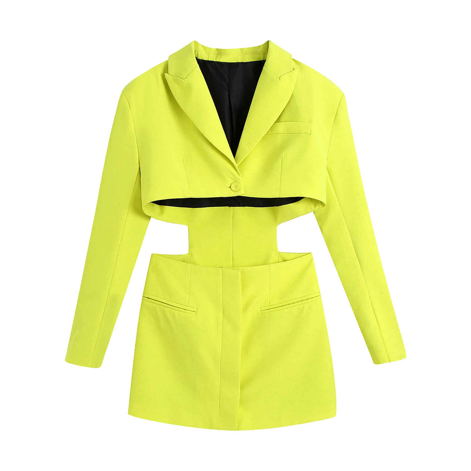 Hollow Out Waist Blazer Jacket Slim Slim Sexy Office Ladies Long Sleeve Bodycon  - £178.54 GBP