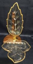 Vintage set of 2 Jeanette Glass Clear Gold Gilt Rim Leaf Shape Candy Nut Dishes  - £16.02 GBP