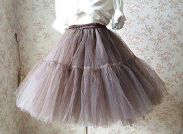 Brown Puffy Tulle Midi Skirt Women A-line Plus Size Puffy Tulle Tutu Skirt image 5