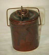 Vntage Brown Glazed Stoneware Butter Cheese Crock Wire Bail Latch Country Farm a - £15.49 GBP