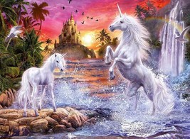 Framed canvas art print giclée unicorn waterfall castle sunset tropical forest - £31.64 GBP+
