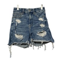 American Eagle Women Blue Denim Curvy Hi-Rise Distress Cut-Off Jean Shorts 00 - £7.58 GBP