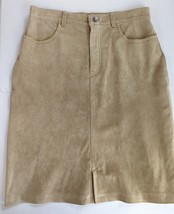Eddie Bauer Seattle Suede Leather Skirt womens size 8 /M Beige Lined washable - £14.95 GBP