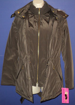 NEW Betsey Johnson Jacket Coat Small Sz S Brown Removable Hood Faux Fur Trim NEW - £48.30 GBP