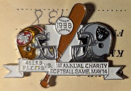 49ers vs Raiders 1988 1st Annual Charity Softball Game May 14 Lapel Pin  - $25.95