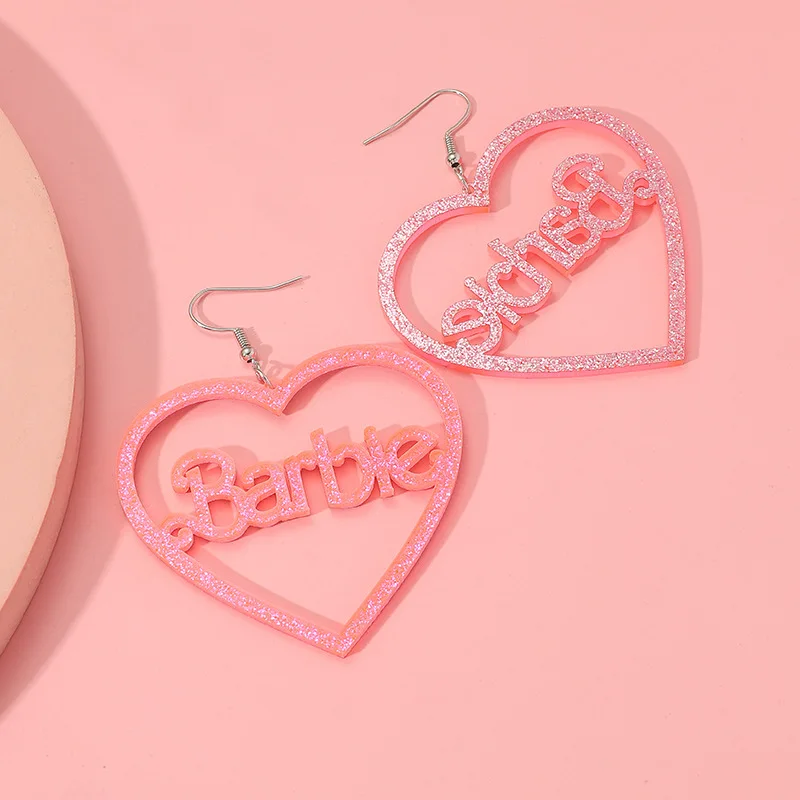 Blink Acrylic Pink Love-shaped Barbie Earrings Letter Jewelry Cutie Pendant - $7.60