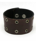Brown Leather Snap Button Bracelet with Metal Rivet Holes - $10.88