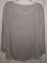 Chico’s Sz. 3 (XL) Linen Slub Knit Tunic Top White/Black Stripes 3/4 Sleeve - £16.79 GBP
