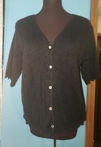 Talbots Women’s Sz L Black Cotton Blend Short Sleeve Button Front Sweater USA - £15.69 GBP