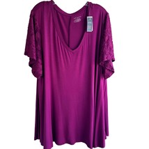 Lane Bryant Tunic Top Womens 26/28 V Neck Fuchsia Short Butterfly Sleeve - £17.35 GBP