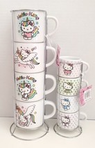 Sanrio Hello Kitty Unicorn Stacked Ceramic Mugs 10oz + 3oz Set Of 8 New w/Tag - £31.57 GBP