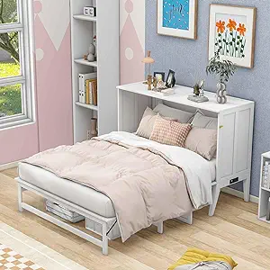 Queen Size Murphy Bed With Built-In Charging Station And Shelf, Wooden F... - $1,324.99