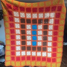 Vintage Beautiful Crochet blanket Afghan 53” x 60” Comfy Cozy Granny Square  - £53.14 GBP