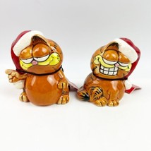 Vtg Enesco Garfield Cat ceramic Christmas Salt Pepper Shakers Figurines 1981 - £39.30 GBP