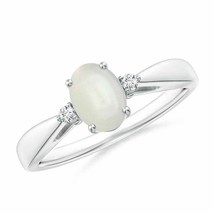 ANGARA 7x5mm Natural Moonstone Solitaire Ring with Diamond Accents in Silver - £207.58 GBP+