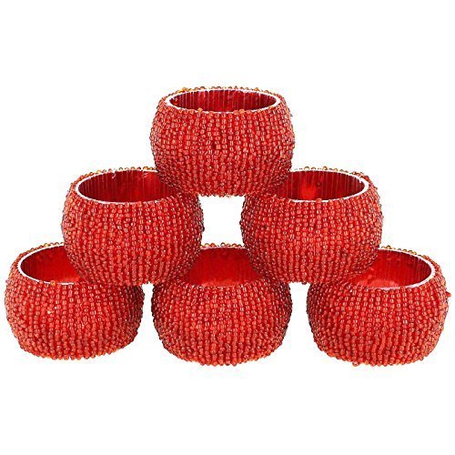 Prisha India Craft Beaded Napkin Rings Set of 6 red - 1.5 Inch in Size-Perfect w - $24.85