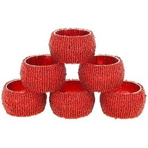 Prisha India Craft Beaded Napkin Rings Set of 6 red - 1.5 Inch in Size-Perfect w - £19.47 GBP