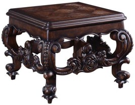 End Table Baroque Rococo Carved Wood, Distressed Walnut, Oak Parquet, Square - £838.52 GBP