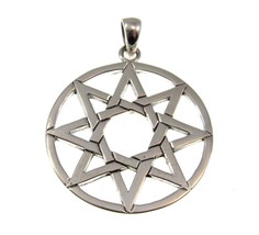 Solid 925 Sterling Silver Octagram 8 Pointed Chaos Star Pendant, Wheel of Year - £31.29 GBP