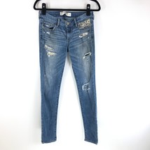Abercrombie &amp; Fitch Womens Jeans Skinny Low Rise Distressed Embroidered 4 - £11.58 GBP