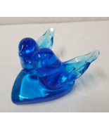 Blue Birds of Happiness Art Glass Bluebird Love Birds on Heart Paperweight - $10.89