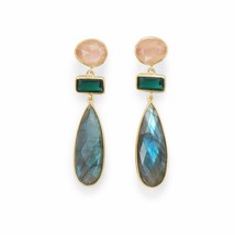 Colorful Pear Drop Turquoise Dangling Hook Earrings Womens Jewelry 14K Yellow GP - £179.31 GBP
