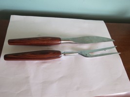 Sheffield England Mid Century Stainless steel & wood SErving Knife and Fork - $10.89