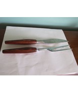 Sheffield England Mid Century Stainless steel &amp; wood SErving Knife and Fork - $14.86 CAD
