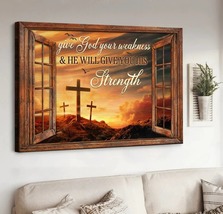 Three wooden crosses Heaven sky Give God your weakness Gift for Jesus Canvas - £18.34 GBP+
