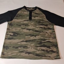 Black Jack Men's T-Shirt Black & Green Camo Henley Raglan Long Sleeve Tee Sz XL image 6