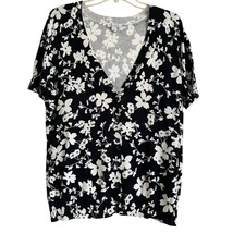 Denim &amp; Company Black White Floral Print Short Sleeve Button Front Cardi... - $17.70