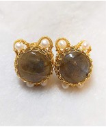 Wire wrapped gold filled pearl earrings stud earrings Labradorite Earrings  - £132.44 GBP