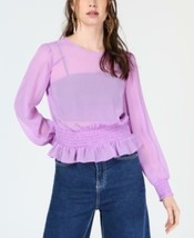 MSRP $60 Bar Iii Smocked-Waist Long-Sleeve Blouse, Purple, Size XL - £6.71 GBP