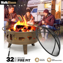 32&quot; Gold[Patio Fire Pit+Poker+Spark Screen]Backyard Wood Burning Round F... - £154.90 GBP