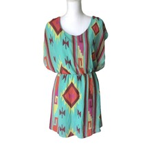 On Twelfth Womens VTG Mini Dress Size L Elastic Waist Keyhole Neck Colorful - $22.26