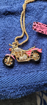 New Betsey Johnson Necklace Motorcycle Pink Rhinestone Collectible Decor... - $14.99