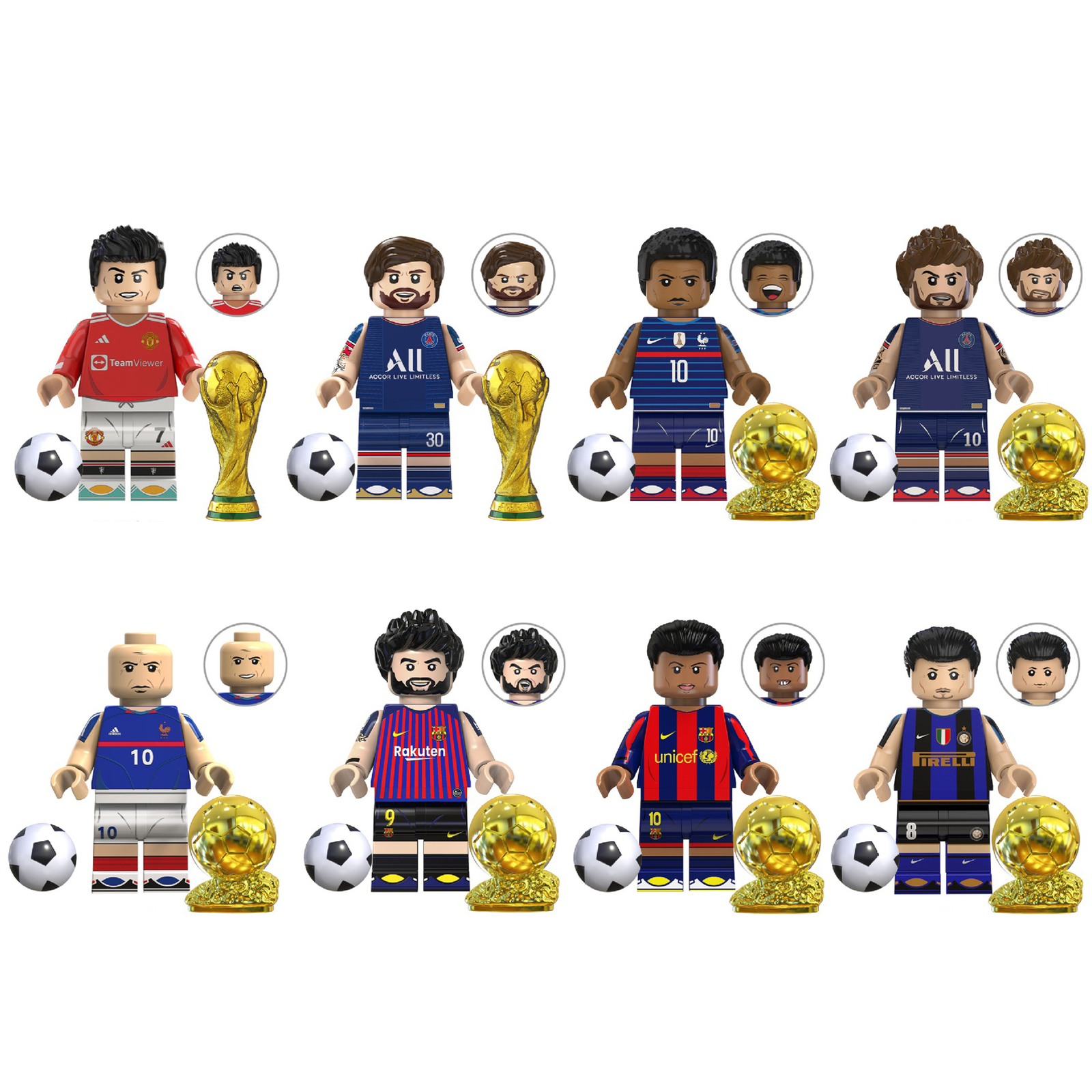 Football World Cup Super Star Ibrahimovic Zidane Messi Mbappe 8pcs Minifigures