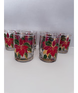 Set of (6) Culver Christmas Poinsettia Gold Flat Glassware Low Ball Barw... - $59.95