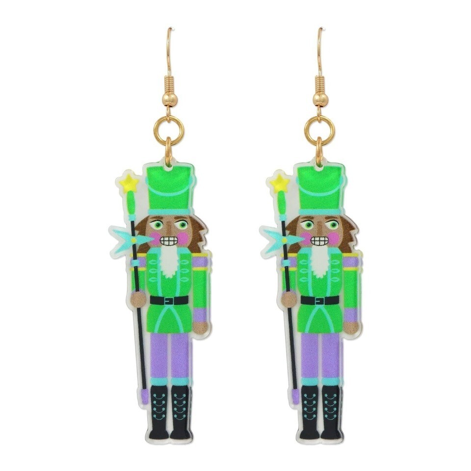 Celebrate It Green Nutcracker Christmas Dangling Earrings - $15.83