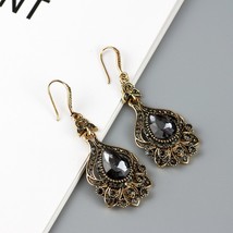 Sunspicems  Gray Crystal Earrings For Women Antique Gold Color Party Drop Earrin - £6.53 GBP