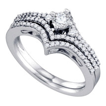 14k White Gold Round Diamond Bridal Wedding Engagement Ring Band Set 1/2... - $959.00