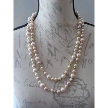 Classic Elegant Multicolor Cream Gold Crystal Pearls Necklace 25&quot; Length VTG  - £31.64 GBP