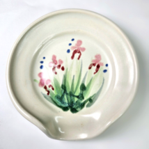 Porcelain Pottery Kitchen Spoon Utensil Rest Red Flowers Green Décor 5.5in - £23.88 GBP