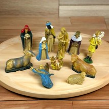 VTG Nativity Manger Scene Figure Set of 11 Hard Plastic 70s Hong Hong Christmas - £16.34 GBP