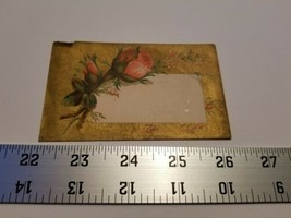 Victorian Trading Card Gold Base Red Rose Flowers Blank Greeting Home Treasure - £14.84 GBP