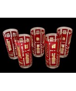 5 Jeannette Glass MCM Red Atomic Starburst Highball Flat Tumbler Vintage... - $75.09