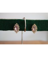 Vintage ClipOn Earrings Rhinestone Crystal Aurora Borealis Gold Toned Oval - $266.69 MXN
