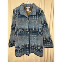 1990s Blair Tapestry Blanket Blue Gray Floral Ombre Sparkle Artsy Jacket... - $30.00