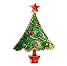 Vintage Signed Beatrix Rhinestone Gold Tone Christmas Tree Pin Brooch Green - £36.83 GBP