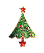 Vintage Signed Beatrix Rhinestone Gold Tone Christmas Tree Pin Brooch Green - £36.54 GBP
